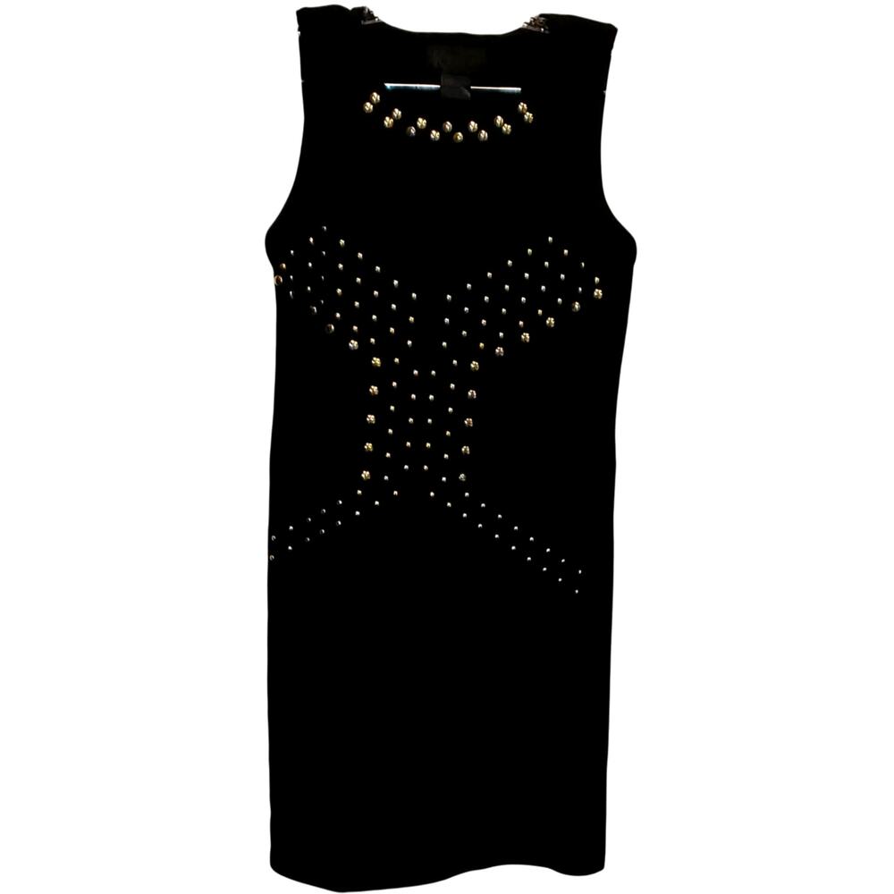 Kardashian Kollection Black Dress Gold studs Bodycon Size Large